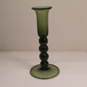 HTF Vintage Jamestown Green Hand Blown Bubble Glass Candlestick 8" Polished Base